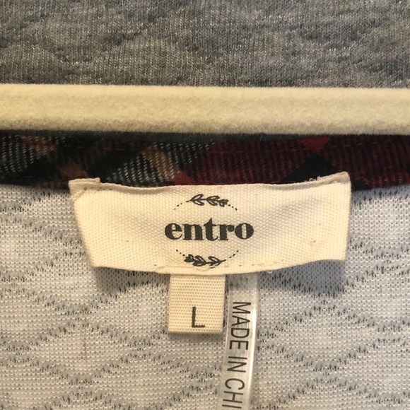 Gray Quilted Snap Pullover w/ Plaid Trim & Elbow Patches – Size L - Picture 4 of 5